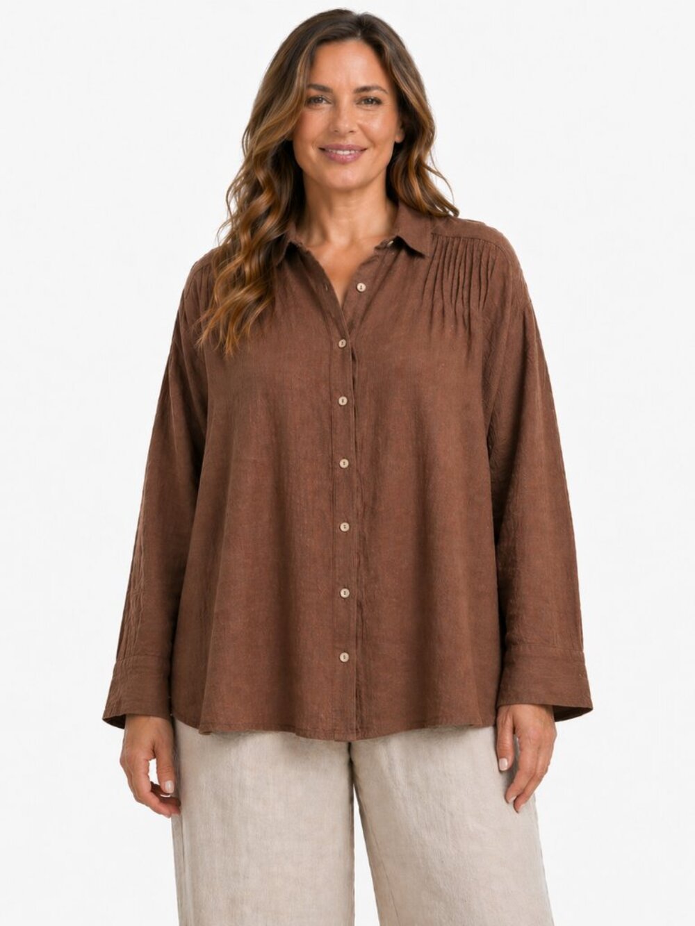 Talbots Irish Linen Brown Button Front Shirt Top 3X Resort‎ Lagenlook Earthy